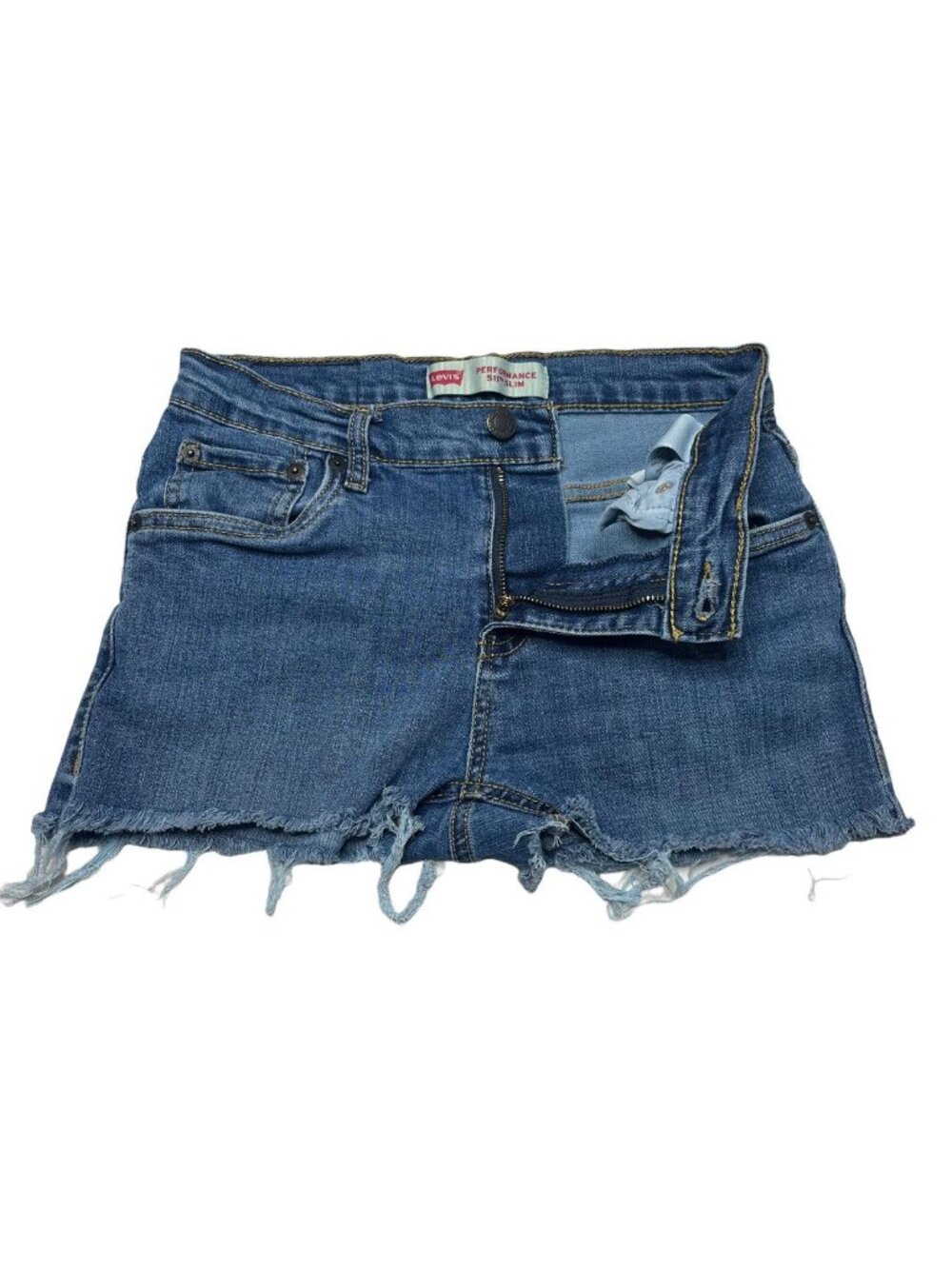 Levis 511 Cutoff Shorts Girls Blue Stretch Denim Fringe Slim Fit Size 14 - Picture 3 of 11